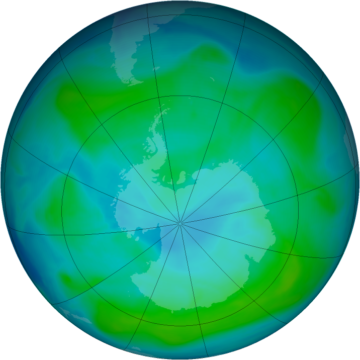 Antarctic ozone map for 13 January 2006